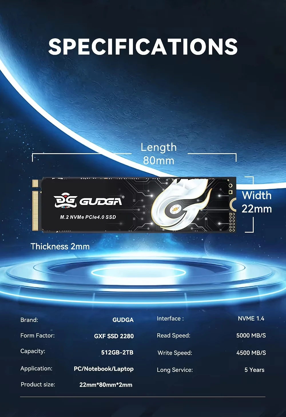 M.2 NVMe PCIE 4.0 SSD Up to 5000MB/s